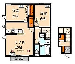 ディアコート 2階2LDKの間取り