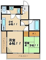 アーデンハウス 4階2DKの間取り