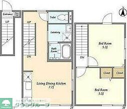 ミハス上高井戸 2階2DKの間取り