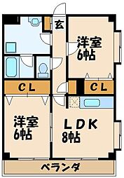 ロロピアーナ 1階2LDKの間取り