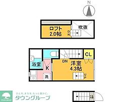 グレースアロー経堂 2階1Kの間取り