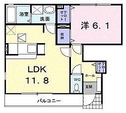 ラソレイユ 1階1LDKの間取り