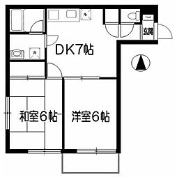 武蔵ハイツ1 2DKの間取図画像
