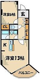 ロジェ芦花 1LDKの間取図画像