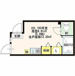 ハーモニーテラス八幡山 ワンルームの間取図画像