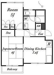 狛江レジデンス 2DKの間取図画像