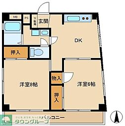 京王線 芦花公園駅 徒歩3分の賃貸マンション 3階2DKの間取り