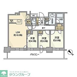 プラウドタワー平井 27階3LDKの間取り