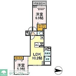 アンソレイエII 203 2階2LDKの間取り
