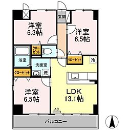 クレ・エスポワール 8階3LDKの間取り