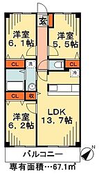 ベルサンモール 1階3LDKの間取り