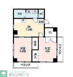 ライズハウスＫ 3階2DKの間取り