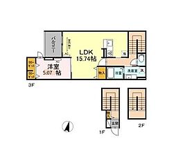 アンジュール西小岩I 3階1LDKの間取り