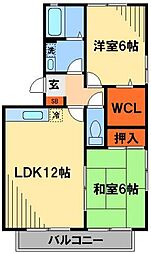 ベイクレスト 1階2LDKの間取り