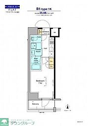プラウドフラット木場II 14階1Kの間取り