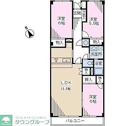 東葉コーポ北方B 3LDKの間取図画像