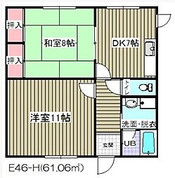 阿部南葛西第1マンション 2DKの間取図画像