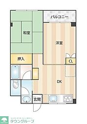 ラ・メール岡野 2DKの間取図画像
