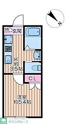 ロンリヴェール 1Kの間取図画像