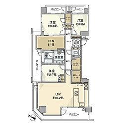 マリンフォートサンセットウイングライト 15階3LDKの間取り