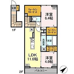 ベルク 2階2LDKの間取り