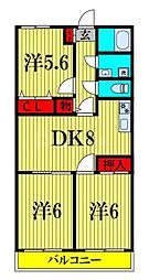 スプリングガーデン 3階3DKの間取り