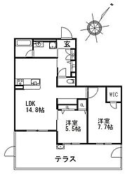 Ｓａｐｈｉｒ 1階2LDKの間取り