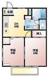 ローズハイツ 2階2DKの間取り