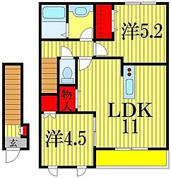 サンスルガＣ 2階2LDKの間取り