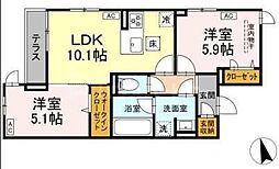 D-ZEST 1階2LDKの間取り