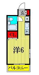 ペティパレス薬園台 4階ワンルームの間取り