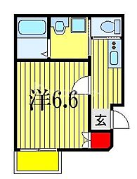 カーサ花咲 2階1Kの間取り