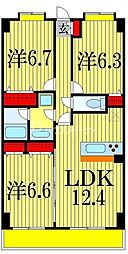 クイーンズ・パレス1 2階3LDKの間取り