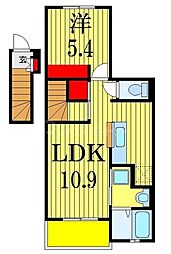 リヴェールII 2階1LDKの間取り