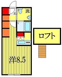 ティーズハイツ東習志野 2階ワンルームの間取り