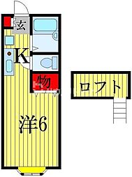 ハートライト 2階1Kの間取り