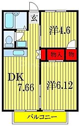ハイツカテリーナ1 2DKの間取図画像