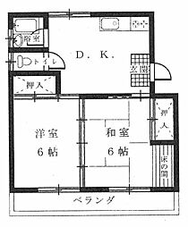 押川コーポ 2DKの間取図画像