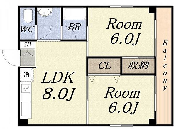 ドミトリーツタヤ ｜大阪府大阪市港区弁天6丁目(賃貸マンション2LDK・4階・44.80㎡)の写真 その2