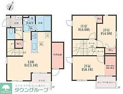 埼玉高速鉄道 浦和美園駅 徒歩10分の賃貸テラスハウス 2階3LDKの間取り