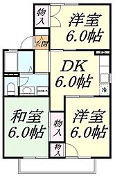 センチュリーハイツ 2階3DKの間取り
