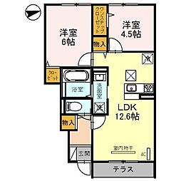 東武野田線 七里駅 徒歩16分の賃貸アパート 1階2LDKの間取り