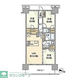 JR京浜東北・根岸線 さいたま新都心駅 徒歩5分の賃貸マンション 15階3LDKの間取り