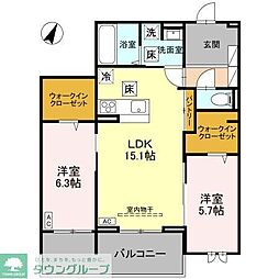 JR武蔵野線 東川口駅 徒歩11分の賃貸アパート 1階2LDKの間取り