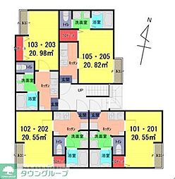 東武野田線 大和田駅 徒歩15分の賃貸アパート 2階1Kの間取り