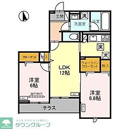 湘南新宿ライン宇須 東大宮駅 徒歩11分の賃貸アパート 3階2LDKの間取り