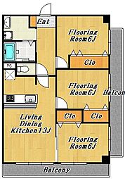 グロリア参番館 5階3LDKの間取り