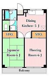 ハピネスタナカ3 1階2DKの間取り