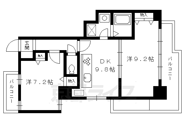 京都府京都市上京区薬師町(賃貸マンション2LDK・3階・59.77㎡)の写真 その2