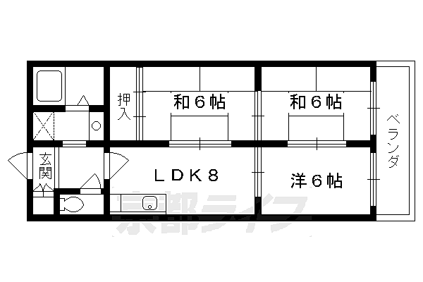 京都府京都市左京区一乗寺払殿町(賃貸マンション3LDK・6階・55.00㎡)の写真 その2